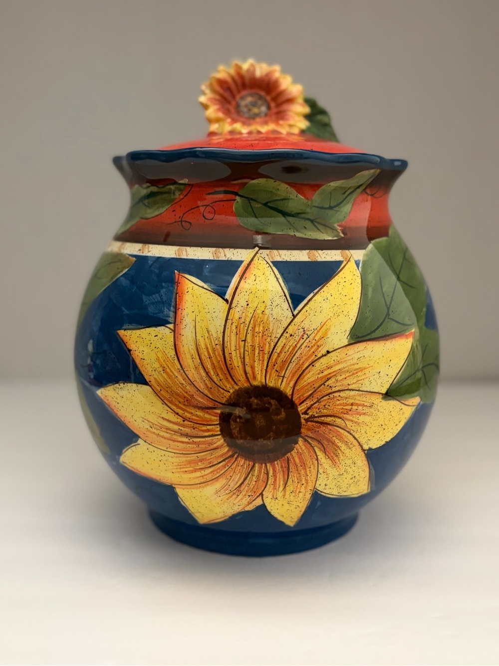 Jay Import Sunflowers Ceramic Cookie Jar with Lid Floral & Garden Round 10 in
